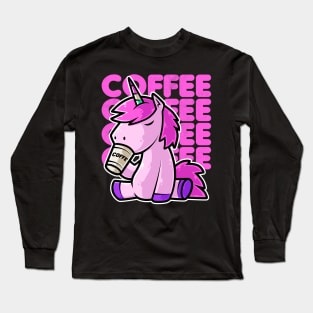 Cute Unicorn Drinking Coffee Kawaii Neko Anime graphic Long Sleeve T-Shirt